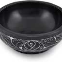 Kaizen Casa Hand Carved Natural Stone Smudge Bowl, White Leaf Design | Size 5' x 2' Black Ritual Bowl Display Jewelry Dish Kitchen Table Decor Gift