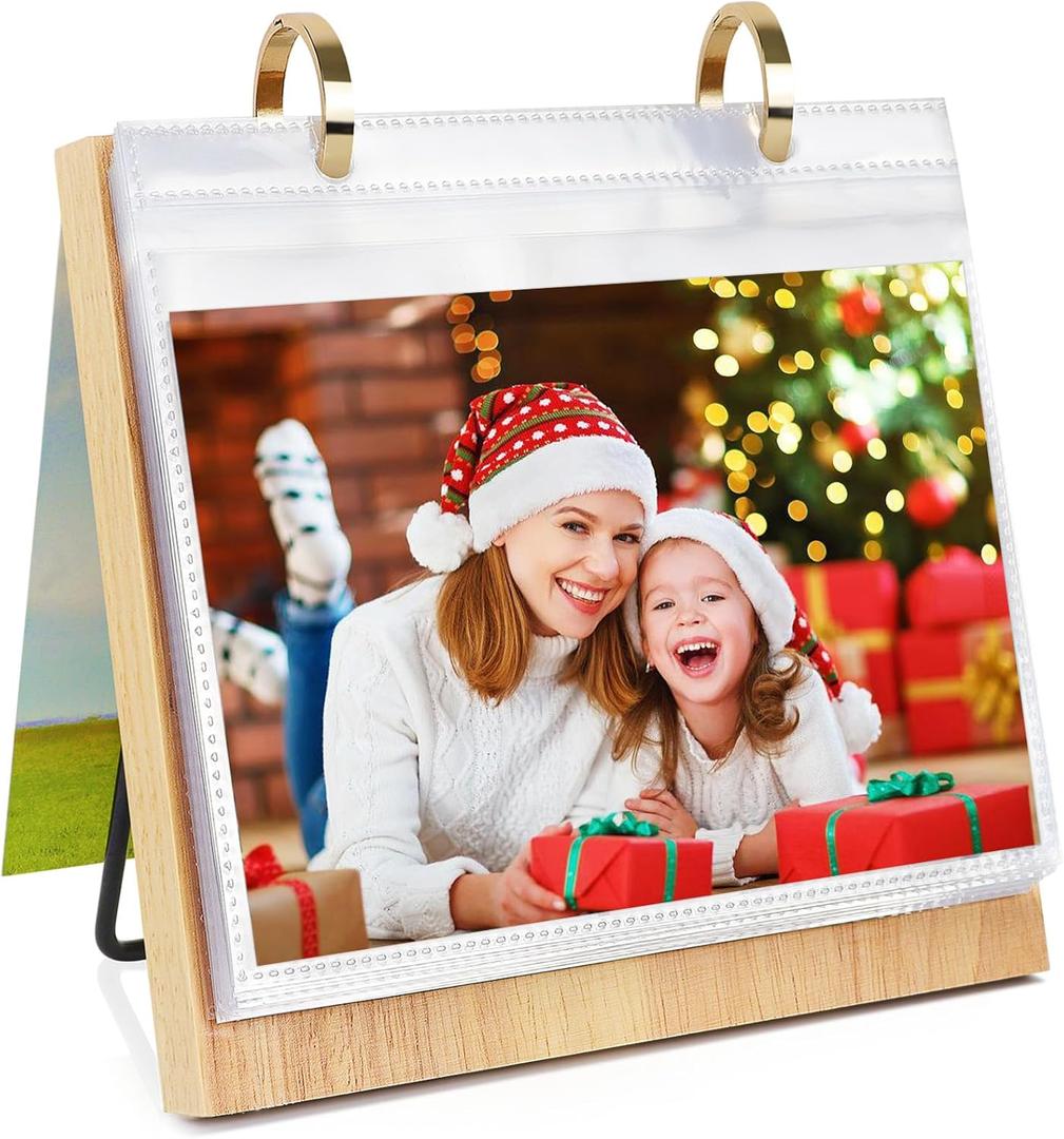 5x7 Desk Landscap Photo Album Desktop Standing Flip Photo Album on Stand Horizontal Photo Collection Tabletop (Light wood)