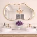 WEER Irregular Wall Mirror, 26x46 inch Gold Asymmetrical Wall Mounted Mirrors Decorative, Abstract Wavy Aluminum Alloy Frame for Bathroom, Bedroom, Living Room, Entryway