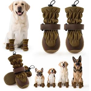 Dog Boots Winter, Dog Snow Shoes for Small Large Medium Dogs, Adjustable Dog Booties Paw Protectors for Outdoor Cold Weather Hardwood Hiking Walking Size 8 (Size 8 (For Width 2.8"-3.0"), Khaki)