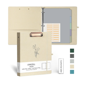 EYROZILL 3 Ring Binder, 1 Inch Linen Binder Organizer for Letter Size (8.5" x 11") with 5 Tab Dividers, File Folder Labels and Low Profile Clipboards, School and Office Supplies- Tulip White