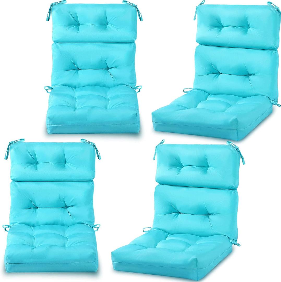 Geelin 4 Pcs High Back Patio Chair Cushion Indoor Outdoor Seat Chair Cushions Back Tufted Patio Rocking Pads Weather Replacement for Furniture (Blue)