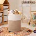 OIAHOMY Large Laundry Basket Hamper - 100L Cotton Rope Woven Basket for Blankets, Toys, Clothes - Tall Decorative Nursery Hamper with Long Handles, Brown/White