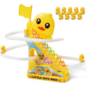 Small Duck Climbing Stair Slide Toy for Toddlers,Electric Duck Roller Coaster Tracks Toys Set with Light and Music,Gift for Kids Ages 3+