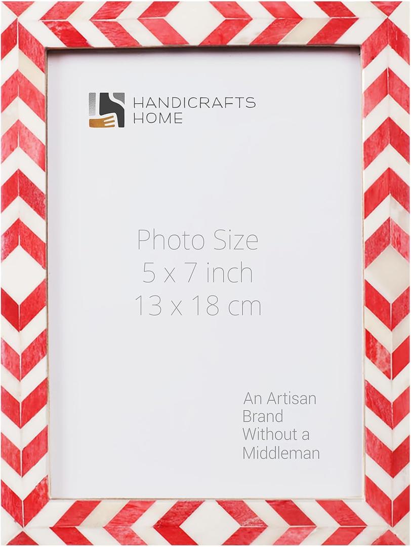Handicrafts Home Red Picture Frame, Handmade Bone inlay 5x7 Frame for Living Room, Bedroom, Office, Desk, Shelf & Gallery Wall, Boho & Coastal Home Decor, Gallery Wall, Mosaic Chevron Collection