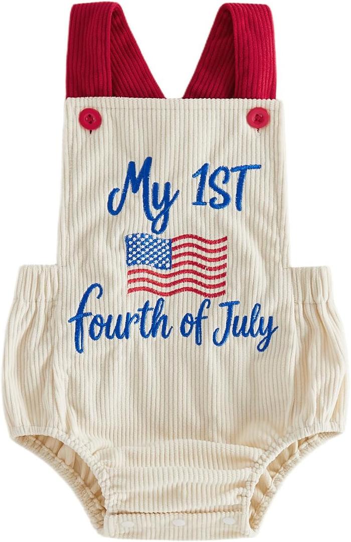 FYBITBO Newborn Baby Boy Girl 4th of July Outfit My 1st 4th of July American Flag Romper Onesie Cute Summer Clothes (White)