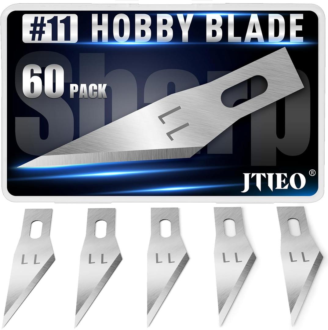JTIEO 60 PCS Exacto Knife Blades High Carbon Steel #11 Replacement Hobby Blade Hobby Knife Blades Refills Art Blades with Storage Case Exacto Blade for Art, Craft, Scrapbooking, Stencil