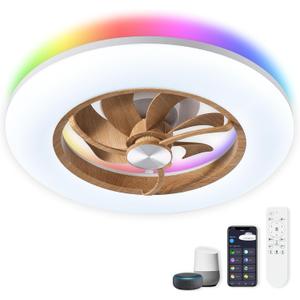 CHANFOK Ceiling Fan With Light- 22 in Smart Low Profile Ceiling Fans with Alexa/Google Assistant/App Control 6 Speed Color Changing Ceiling Fan LED-RGB Back Ambient Light 2099A