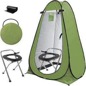 Anngrowy Pop Up Privacy Shower Tent - Portable Outdoor Camping Bathroom Toilet Changing Dressing Room - UPF40+ Waterproof (Green with toilet)