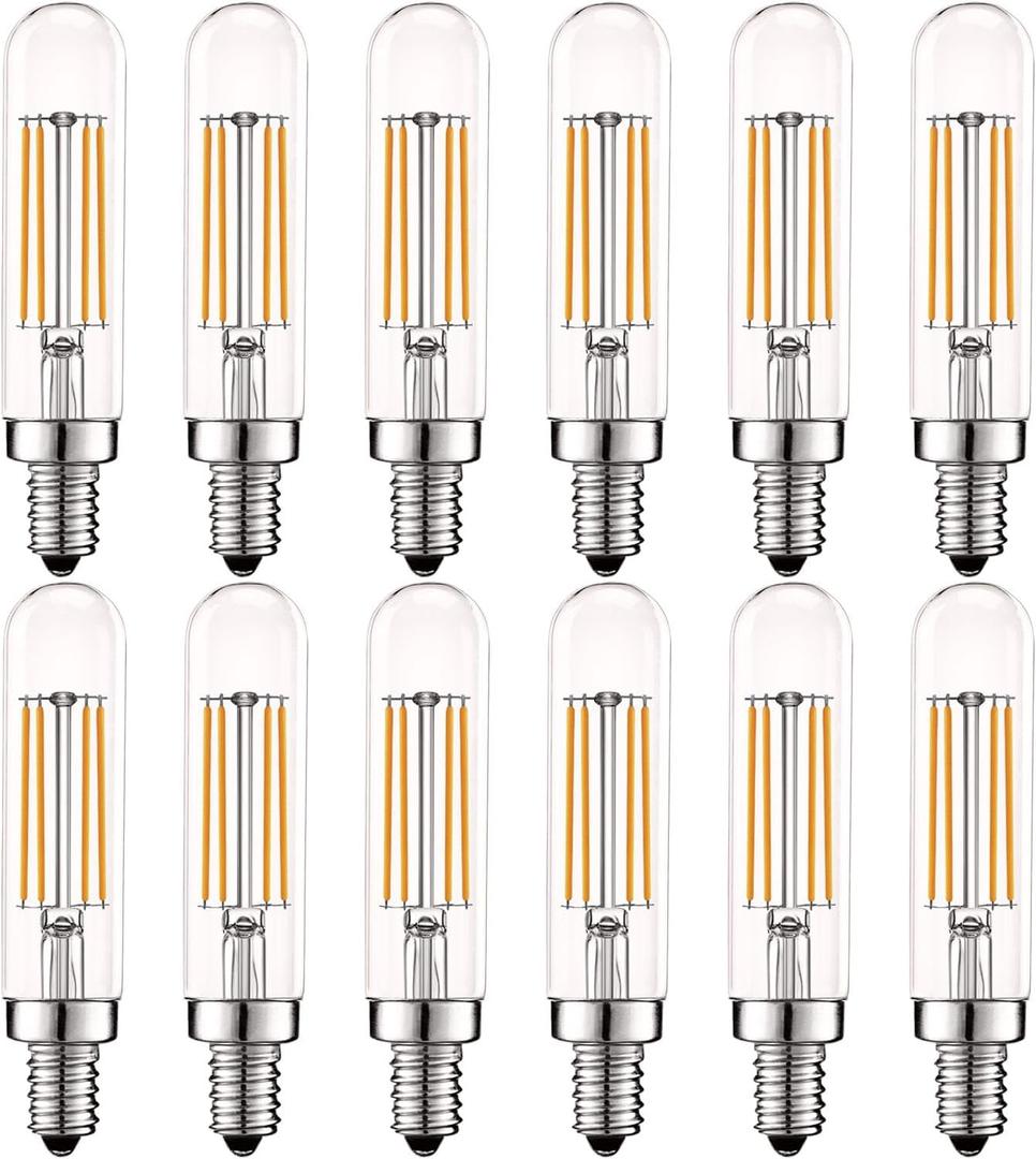 LUXRITE Vintage E12 LED Bulb 60W Equivalent, T6 T6.5, 2700K (Warm White), 500 Lumens, Dimmable Candelabra LED Tube Bulbs 5W, Clear Glass, Edison Filament Tubular Light Bulb, UL Listed (12 Pack), 10pcs Light Bulbs