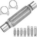 3Pcs Exhaust Flex Pipe Heavy Duty Stainless Steel Exhaust Flex Pipe Double Braid Exhaust Flex Tube U-Bolt Clamp Stainless Steel Muffler U-Bolt Clamps for Cars Trucks Buses Pipes(2" x 8" x 12")