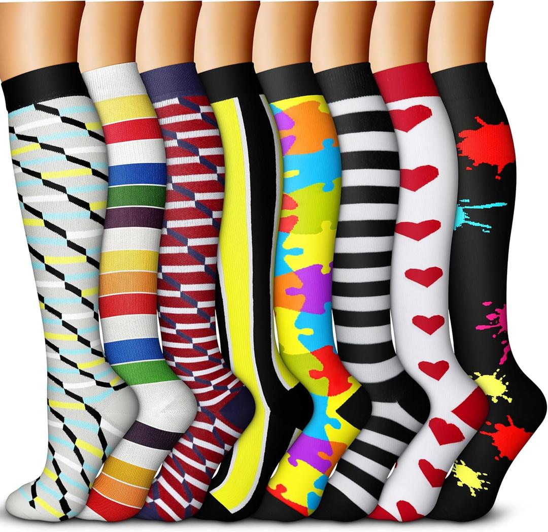 QUXIANG Copper Compression Socks for Women & Men Circulation (8 Pairs) - Best for Running Athletic Cycling - 15-20 mmHg (M)