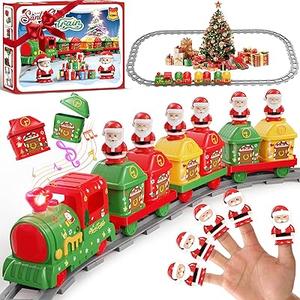 Einailvk Train Set for Toddlers 2-4, Christmas Train Set for Around The Tree, Electric Toddler Toys with Music, Light, Track, Puppet, Barn, Birthday for 1 2 3 4 Years Old Baby Boy Girl