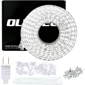 LED Rope Light Waterproof Daylight White 65ft Indoor,Connectable,Plug-in 110V 6000K 480 LEDs,Flexible Light String for Patio Bedroom Camping Ceiling