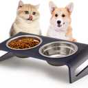 Tilted Raised Elevated Food and Water Bowls Stand for Cat or Small Dogs - Puppy's Clear Acrylic Stainless Steel Dishes Holder for Boy or Girl Pet, Modern, Durable and Easy to Clean by WBhonghui (Black)