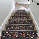 Floral Stair Treads for Wooden Steps Non-Slip 8"X30" 15PCS Flower Stair Carpet Rubber Backing Stair Runner Stair Rugs Indoor Safety Stair Mats for Elders Kids Dogs Blue