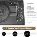 Vinyl Record Player 3-Speed Bluetooth Portable Turntable with USB Playback, Rechargeable Battery, Retro Suitcase Design, Aux in/RCA Line Out & Headphone Jack
