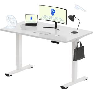 FLEXISPOT EN1 Whole-Piece White Standing Desk 48 x 24 Inches Electric Stand Up Height Adjustable Desk for Home Office (White Frame + White Top)