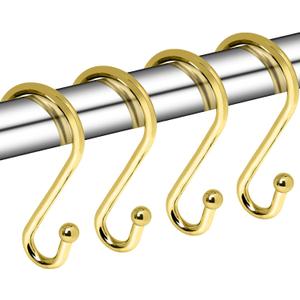 Metal Shower Curtain Hooks, Set of 12, Rust Proof Shower Curtain Hooks Rings, Durable S Shaped Hooks Hangers for Shower Curtains, Kitchen Utensils, Clothes, Towels (Gold)