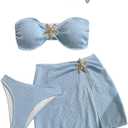 Milumia Women's 3 Piece Swimsuit Starfish Textured Strapless Bandeau Bikini Sets with Slit Skirt Cover Up (Blue, S)