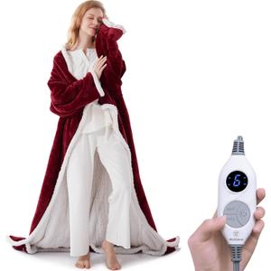 Westinghouse Christmas Electric Snuggle Throw Blankets with Foot Pocket, Wearable Heated Blanket with Sleeves, 6 Heating Levels & 2 to 10 Hours Heating Time Settings, 50 * 70"+18", Red