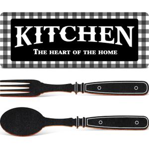 Jetec Buffalo Plaid Kitchen Decor black and white kitchen wall decor Wooden eat signs The Heart of The Home Sign Decoration Black and White Checkered Vintage Farmhouse Fork and Spoon, (Black Backing) Jetec Buffalo Plaid Kitchen Decor black and white kitchen wall decor Wooden eat signs The Heart of The Home Sign Decoration Black and White Checkered Vintage Farmhouse Fork and Spoon, (Black Backing)