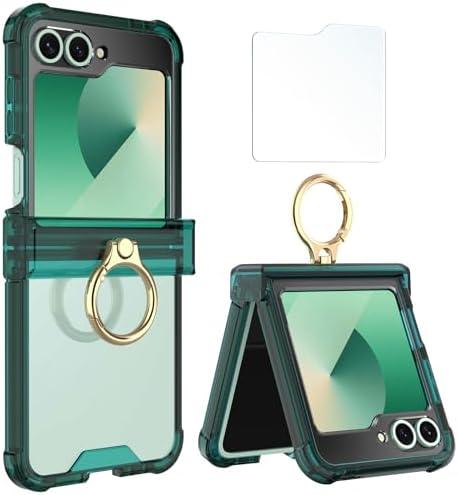 Simpeak Case with Samsung Galaxy Z Flip 6, Soft TPU Bumper Case Cover with Ring Replacement for Galaxy Z Flip 6 5G 2024, Anti-Scratch, Shockproof (Green)