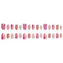 30Pcs Short Almond Press on Nails Valentines Fake Nails with Flower Love Heart Stripe Design Pink Full Cover False Nails Valentines Heart Nails Press ons Full Cover Artificial Stick on Nail for Women