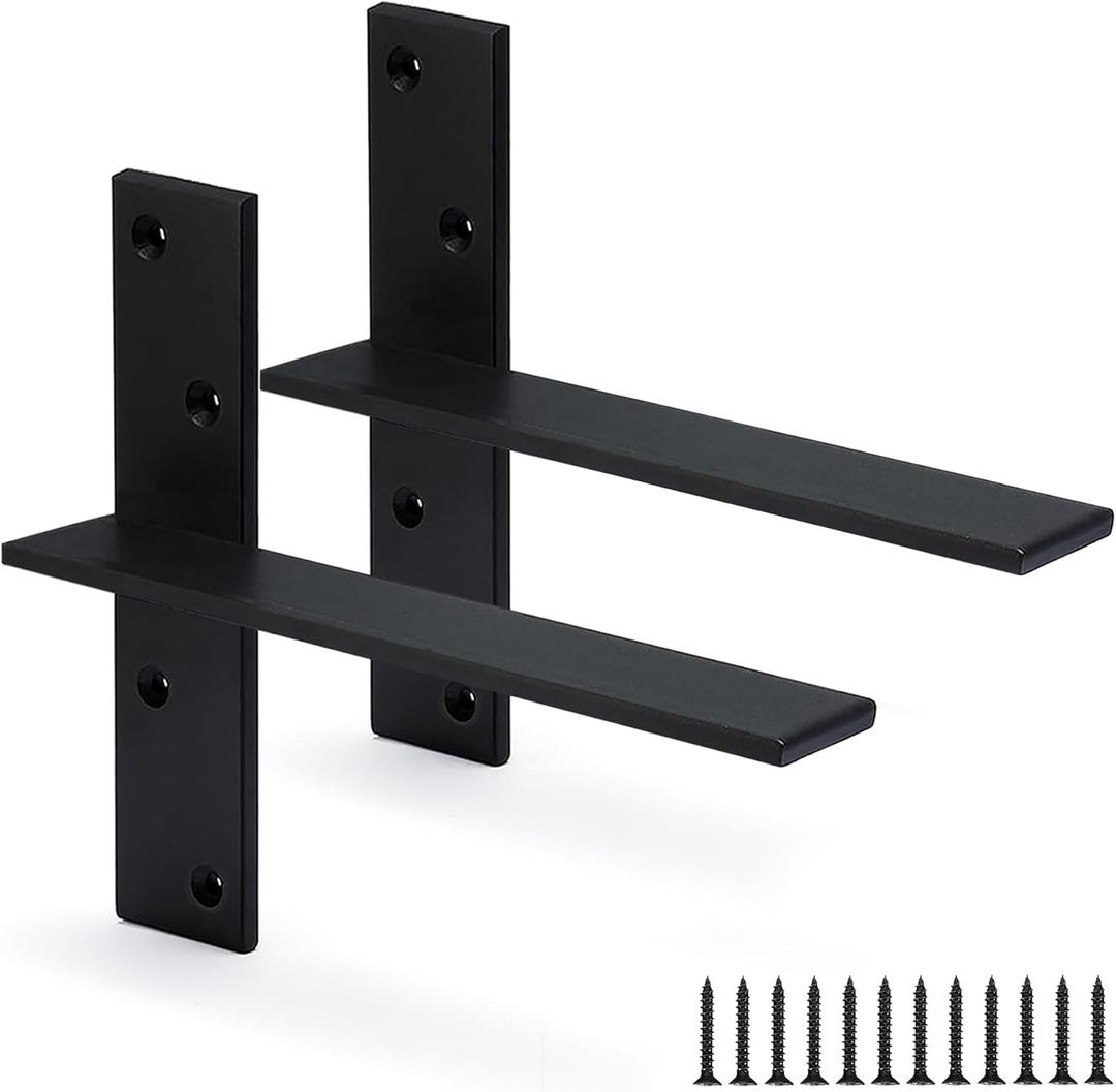 Floating Shelf Bracket 3/8" Thick Heavy Duty Shelf Brackets 2 Pack Free Hanging Countertop Support Bracket 8" Lx2.5 W Floating Wall Brackets for Cabinets, Granite, Dishwasher, Bench Seats Vanities