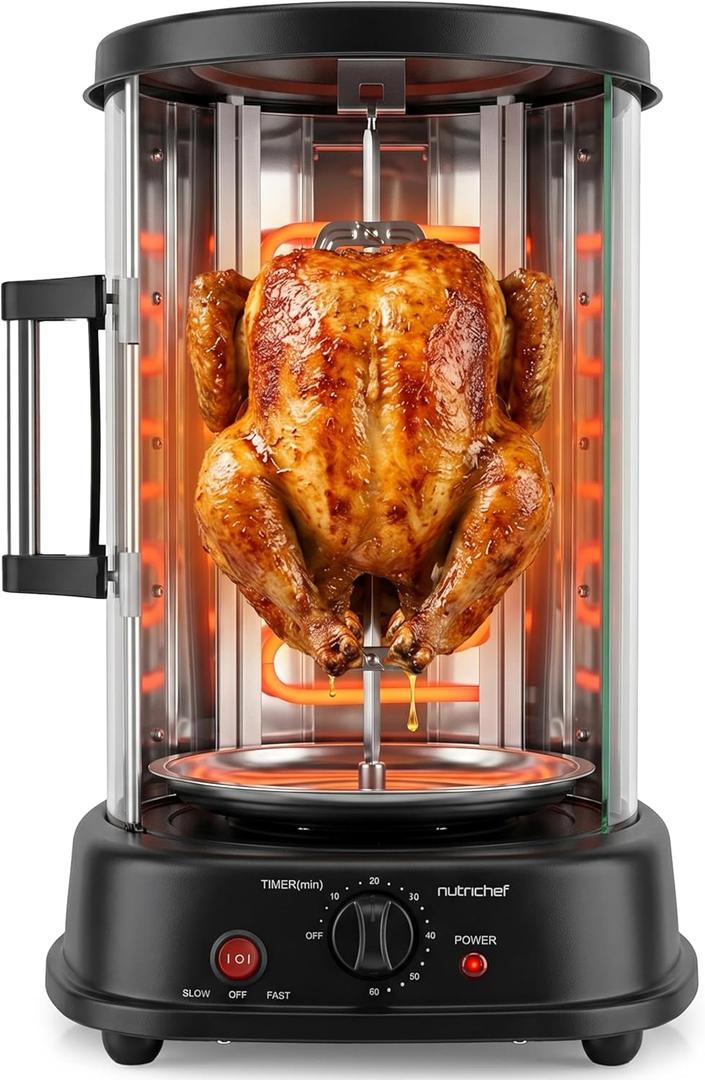 NutriChef Countertop Vertical Rotating Oven - Rotisserie Shawarma Machine, Kebob Machine, Stain & Heat Resistant Door & Energy Efficient, Includes Kebob Rack with 7 Skewers (PKRTVG34), One Size