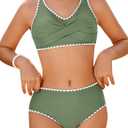 HOZIY Girls Swimsuit Teen Crisscross Tie Back Bikini Sets Two Piece Bathing Suit Kids Swimwear (13-14 Years, Green), 60 - 62 Height (in)