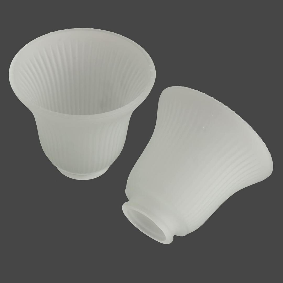 2 Pack Frosted Ribbed Glass Shade, Bell Shaped Light Fixture Replacement Globe or Cover with 2-1/8-Inch Fitter for Ceiling Fan Light Chandelier Wall Sconce, G0016