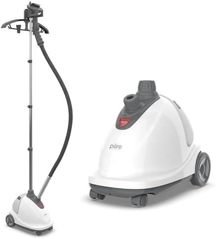 Pure Enrichment PureSteam XL Standing Fabric Steamer - Professional Wrinkle Remover Heats in 45 Seconds; 1/2-Gallon Tank for 1 Hour of Steaming; Easy-Roll Wheels, Garment Hanger, & Fabric Brush