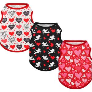 3-Pack Dog Shirt Love Heart Dog Shirts Valentines Day Dog Sleeveless Clothes Outfit Pet Valentines Tank Tops Vests with Heart Cupid's Arrow Patterns for Small Medium Dogs XXL