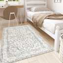Lahome Oriental Washable Rugs 3x5, Rug for Entryway Indoor Non-Slip, Ultra-Thin Soft Boho Area Rug for Bedroom, Traditional Vintage Low-Pile Entry Throw Rugs Mats for Bathroom Kitchen Helena, Beige