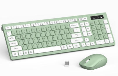 Wireless Keyboard and Mouse Combo, FullSized Wireless Keyboard and Adjustable DPI Mouse, 2.4GHz USB Receiver, Silent Keyboard and Mouse for PC, Windows, MAC, Desktop, Laptop (Avocado Green)
