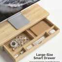 Bamboo Monitor Stand with Large Storage Drawer,23 Inch Ergonomic Computer Riser for Desk, Holds Up to 220lbs, Screen Shelf with 5 Compartments for Keyboard & Stationery Organization