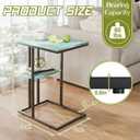 C Shaped End Side Table, Couch Sofa Table for Small Space, Snack Table with Metal Frame, TV Tray Table for Bed, Living Room, Bedroom, Bedside(Sea Blue), 15.6 X 11.7 X 23.4 Inches