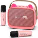 Mini Karaoke Machine Toys Gifts,Kids Portable MP3 Player with 2 Wireless Microphone and LED,Christmas Birthday Gifts for Girls Boys 3 4 5 6 7 8+ Year Old (Pink)