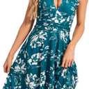 CVCPP Women's Sexy Floral Print Sundress Halter V Neck Tie Back Sleeveless Ruffle Mini Short Summer Beach Dresses Cd02-05-M