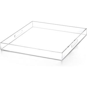 Extra Large Clear Acrylic Ottoman Tray with Cutout Handles 24x24 Inch Over-Sized King-Size Serving Tray Boot Organizer Decorative Tray for Living Room Bedroom, Bathroom and Kitchen Entryway