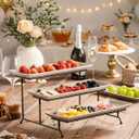 LAUCHUH 3 Tier Serving Trays for Party, 14 inch Porcelain Tiered Tray Stand Serving Platter with Collapsible Sturdier Rack Serving Dishes for Father's Day Entertaining, Speckled Glaze