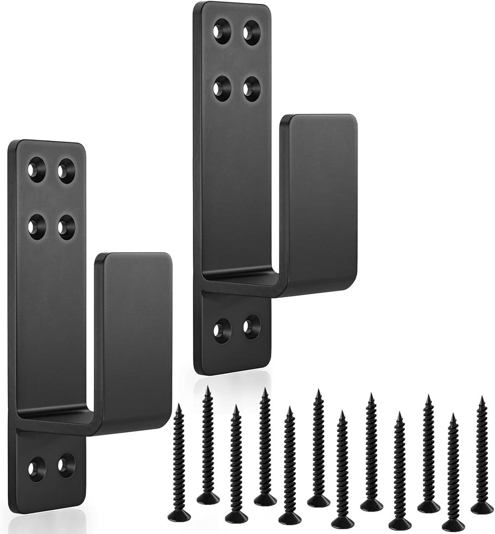 2x4 Door Barricade Brackets Heavy Duty 2 Pcs Door Bar Holder Brackets for Home Security Black