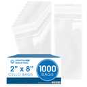 Spartan Industrial - 2" X 8" (1000 Count) Crystal Clear Resealable Cello Poly Bags for Jewelry, Treats, Party Favors - Self Seal