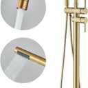 YAGATAP Freestanding Bathtub Faucet Floor Mount Tub Filler Brushed Gold High Flow Shower Faucets with Handheld Shower Mixer Taps Swivel Spout