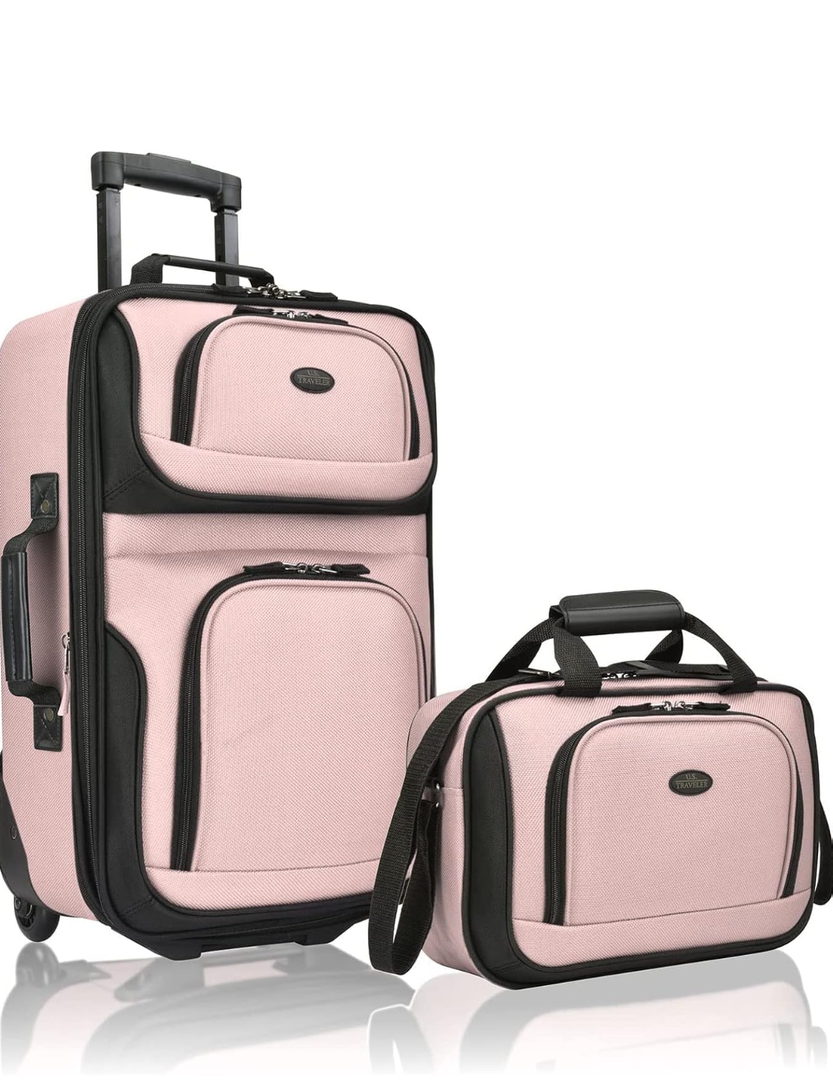 U.S. Traveler Rio Rugged Fabric Expandable Carry-on Luggage, 2 Rolling Suitcase, Pink, 2 Wheel-2 Piece