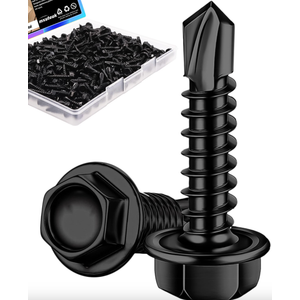 mxuteuk #83/4" Self Tapping Screws,410 Stainless Steel Self Tapping Screws for Metal,Self Drilling Screws,Hex Washer Head Screws Suitable for Wood, Metal or Tough Materials (180PCS) (Black)