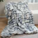 MacinsoSuper Comfort Warm Thick 1000GSM Luxurious Plush Rabbit Faux Fur Throw Blanket, Fluffy Bubble Blanket,Soft Cozy Blanket for Couch Chair Bed Sofa Living Room, Bluewhite 60'' x 80''