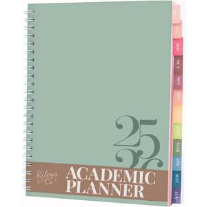 2 x Rileys Academic Planner 2025-2026, Daily, Weekly & Monthly Planner, July 2025 - June 2026, Student Notes Pages, Twin-Wire Binding, Weekly Agenda for School & Work (8 x 6-Inches, Green, Classic)