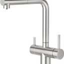 CREA 3 Way Kitchen Faucet with Pull Down Sprayer & Water Filter Built-in,Drinking Water Faucet for Kitchen Sink Purifier Water Filter,2 Handles Bar Faucet 1 Hole Brushed Nickel Stainless Steel
